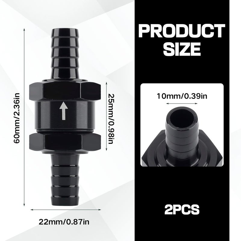 PLALEI 2 PCS 3/8" Fuel One-way Check Valve,Non Return Check Valve-Inline,Aluminium Alloy One Way Valves for Water,Petrol,Diesel,Oil,E85,Gas,Air and Other Liquid,Compatible with Most Car Models (3/8") - Image 2